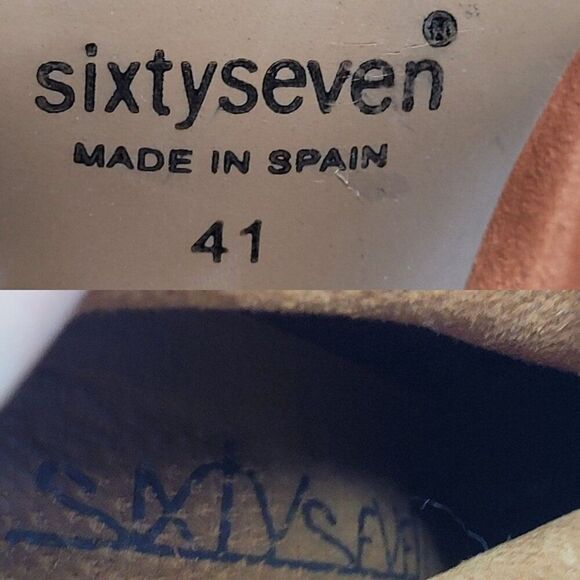Sixtyseven Suede Ankle Booties 41 Rust Faux Stacked Wood Chunky Heel Boots Spain - Picture 3 of 13